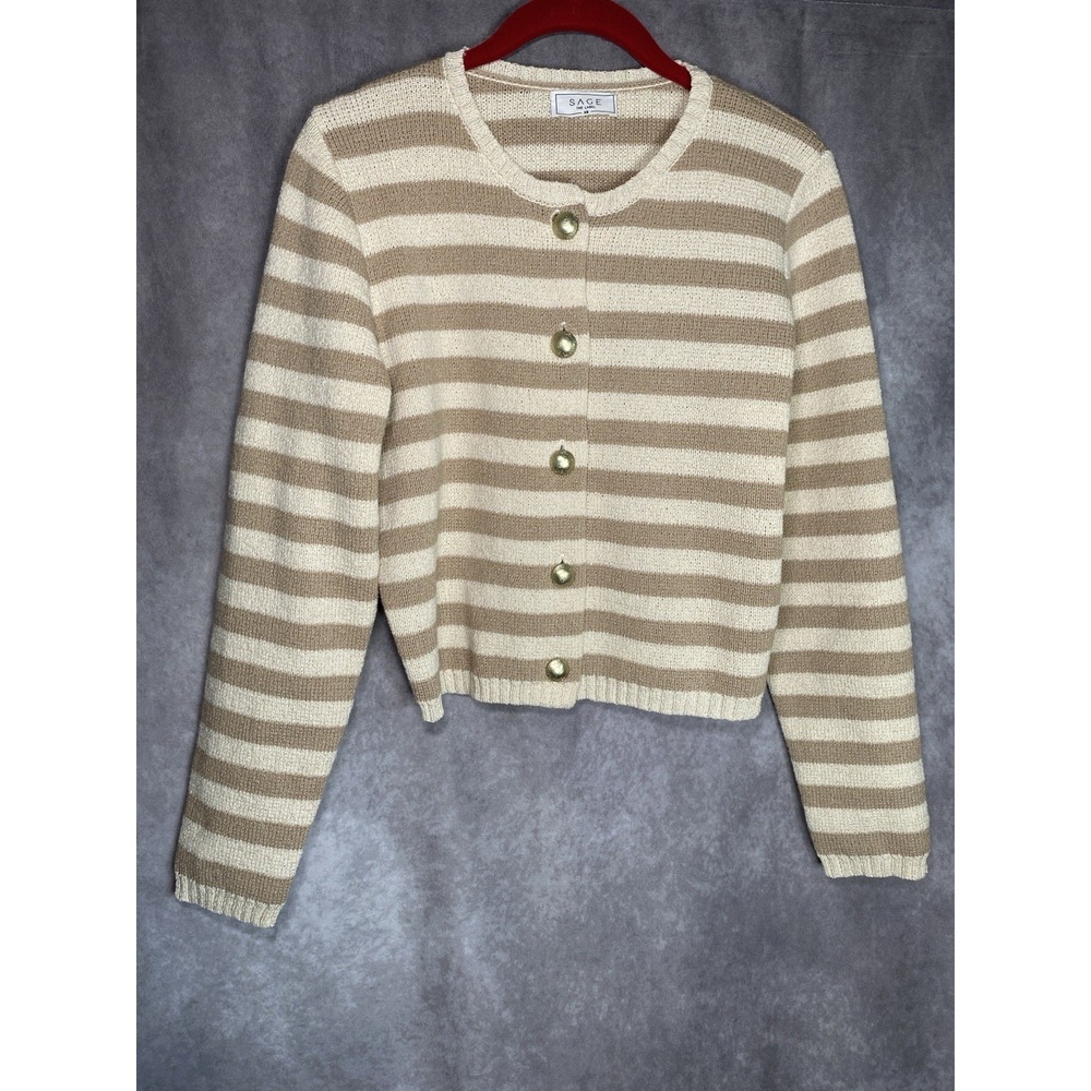 Sage The Label Anthropologie Beige Striped Cardigan XS Neutral Capsule Piece NEW